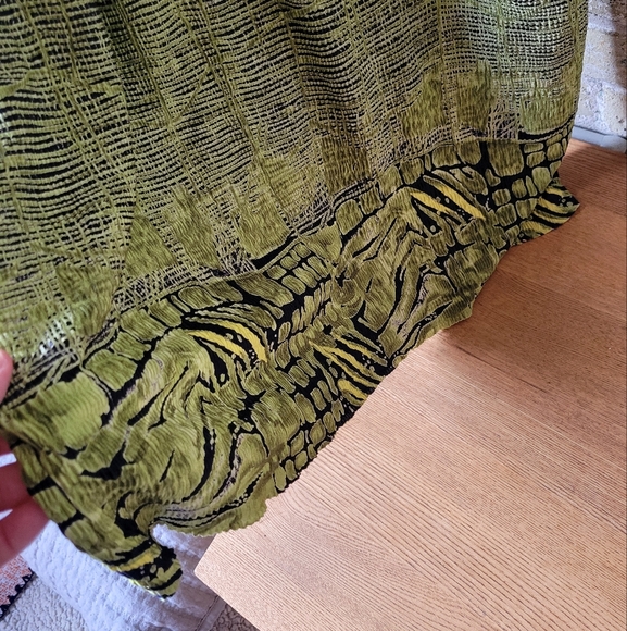 Vintage Pleat Pleat by Rafael Lime Green Tie Dye Maxi Dress Size Medium - Picture 3 of 8